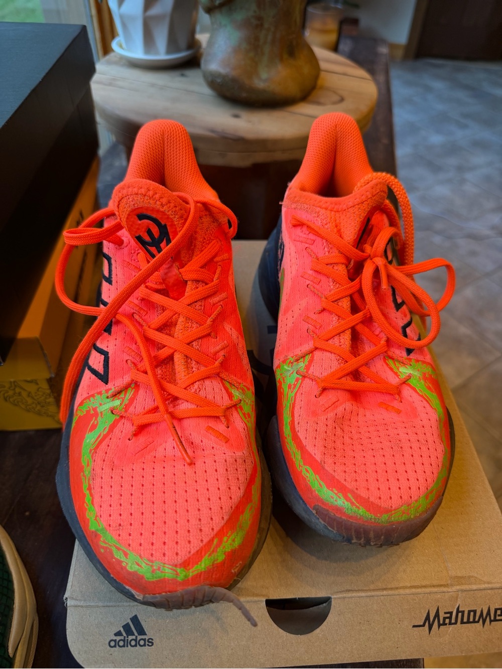 adidas Kids Neon Orange Sneakers with Lime Green Accents